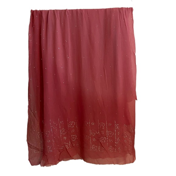 Unbranded Pink Silk Sari Wrap Scarf Embellished Rhinestone Raw Edge 45"x88" - Picture 1 of 2